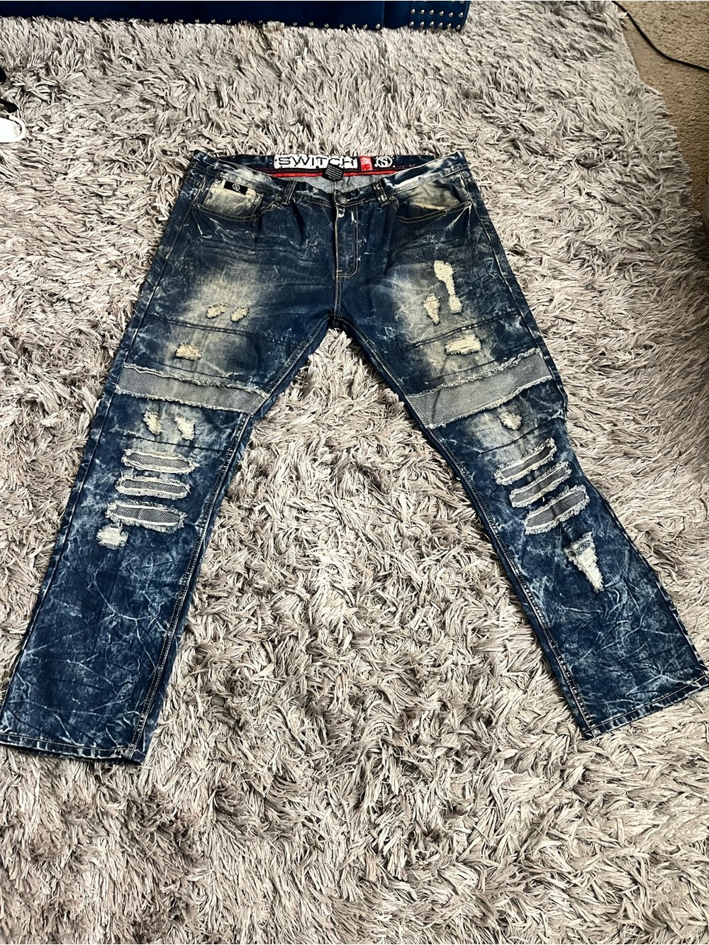 Switch Distressed Men's Blue Denim Jeans Size 42x32